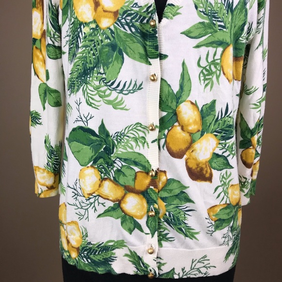 Talbots Lemon Fruit Gold Button Large Cardigan - Picture 2 of 6